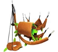 5 Pcs Flannel Sugar Glider Hammock Set, Brown Hamster Hammock With Drill Tube, Zip Line, 2 Triangle Hanging Beds, Swing, Small Animal Cage Accessories
