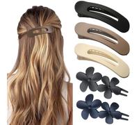 5 Pcs Flat Hair Clips, Medium Lay Down Flat Claw Clips for Women Girls,2 Styles Strong Hold Non-slip Matte Hair Claws for Thick Thin Hair(Black&Navy)