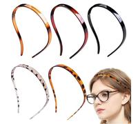 5 Pcs Flex No Headache Plastic Headbands for Glasses Wearers No Pressure Sunglasses Hair Bands No Slip Teeth Comb Skinny Hair Loop for Women Girls(Black, Light Brown, Dark Brown, Amber, Tortoiseshell)