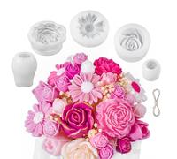 5 PCS Flower Candle Molds Set, 3D Floral Silicone Candle Molds for Candle Making, Daisy Peony Rose Tulip Flower Molds for Soap, Wax, Epoxy Resin Casting Mom Gifts, Easy Release, with Candle Wick