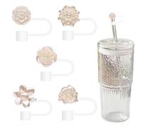 5 Pcs Flower Straw Covers, Stanley Cup Straw Cover, Reusable Silicone Stanley Toppers Cup Accessories, Universal Food Grade 10mm Straws Toppers Dustproof Simple Straws Protector