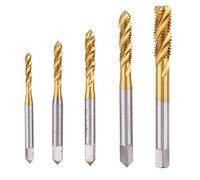 5 pcs Flute Tap Plated HSS Spiral Screw Tap Bits M3 M4 M5 M6 M8 Kit, Spiral Tapping Drill Bit Set for Metal with High Hardness and Long Service Life
