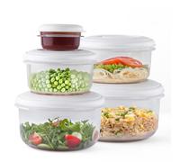 5 Pcs Food Storage Boxes Round (0.1-2 Litre) for Storing Fruits, Vegetables, Sandwiches, Pasta, Cookies & Dry Items | Stackable BPA-Free Tupperware Food Container Set for Kitchen, School & Takeaway