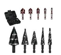 5 Pcs Four Spiral Flute Step Drill Bit Set & 5 Pcs Countersink Drill Bits with Tool Box,HSS Step Bit with Aluminum Case for DIY, Metal, Aluminum, Wood, Plastic