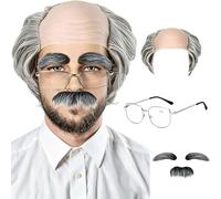 5 PCS Funny Wigs For Men Old Man Grey Wig Set With Beard Eyebrows Glasses Suitable For Halloween Costume Carnival Cosplay Role Play Themed Parties