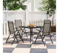 Outsunny 5 PCs Garden Dining Set, Folding Chairs and Metal Top Table, Grey - Khaki - Galvanised Steel, Texteline - 94L x 94W x 71Hcm