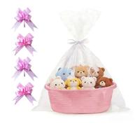 5 Pcs Gift Basket Hamper Kit, Hamper Baskets for Gifts Empty Gift Baskets Empty with Handles, Pink Basket for Gifts and 4 Pcs Pink Rose and Love Pull Bows, Suitable Holiday Decoration