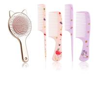 5 Pcs Girls Hair Brush Set - Detangle Toddler Brushes, 4 Pcs Styling Combs, Cute Wide Tooth Pocket Comb, Mini Massage Curl Brush for Baby Kids Straight Long Hair, Wet or Dry
