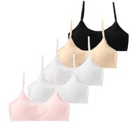 5 Pcs Girls Sports Bra First Bra for Girls11-12 Girls Bra Girls Bras 13-14 Years Training Bra Adjustable Seamless with Padded Soft and Breathable Integrated Fixed Pad Suitable for Daily Use