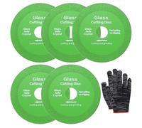 5 Pcs Glass Cutting Disc, Rock Slab Grinding Disc, Ceramic Cutting Blade for Angle Grinder, Diamond Brazed Grinding and Cutting Disc for Rock Slabs, Ceramics, Glass, Marble (With a Pair of Gloves)