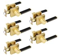 5 Pcs Gold Door Knobs with Black Leather, Black and Gold Privacy Lock