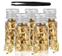 5 Pcs Gold Leaf Gold Flakes Golden Foil Cake Decoration Baking Food Chocolates Decor with Tweezer for DIY Crafts Cooking Dessert Steak Drinks Nail Art Candles Makeup Painting