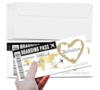 5 PCS Gold Travel Ticket Scratch-Off Card with Gold Envelope - Surprise Holiday Trip Reveal Ticket for Spouse Family Lover Travel Gift