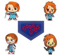 5 PCS Good Guys Patches for Chucky Costume Adult Women Adult Men Chucky Shirt Sweater Halloween Patches Good Guys Overalls Chucky Tattoos Temporary Halloween Tattoos - Iron On