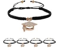 5 Pcs Graduation Charm Bracelets, Alloy Diamond Encrusted Mortarboard Pendant, 2026 Keepsake Jewelry with Inspirational Card, for College, High School, and Masters Degree Graduates