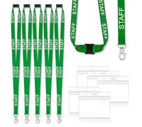 5 Pcs Green Staff Lanyards for Neck Lanyard with Card Holder Transparent Waterproof Breakaway Safety Id Badge Holder for Id Cards Holder