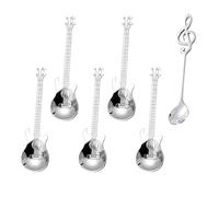 5 Pcs Guitar & Music Note Dessert Spoons, Interesting Decoration Gift, Stainless Steel (Silver)