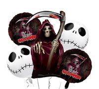5 Pcs Halloween Balloons, Skull Foil Balloons Scythe of death Balloon, Skeletons Balloon for Halloween Birthday Baby Shower Masquerade Themed Party Decorations-30 Inch