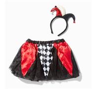 5 PCS Halloween Clown Costume Women, Clown Headband Face Tattoos Fish Net Gloves Harlequin Knee High Socks Tutu Skirt, Harlequin Jester Costume Women Accessories for Halloween Carnival Cosplay Party
