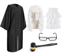5 Pcs Halloween Judge Costume Accessory Judge Robe False Collar Wooden Gavel Wig and Glasses for Halloween Cosplay