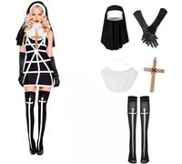 5 PCS Halloween Sexy Nun Costume Set Catholic Cosplay Accessories with Headband Hat,Gloves,Pendant,Stockings