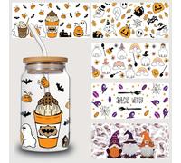 5 Pcs Halloween Theme Stickers,Vinyl Waterproof Holiday Stickers,UV DTF Cup Wraps Halloween Decals for DIY Holiday Party Water Bottle Decor (Style 2)