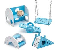 5 Pcs Hamster Accessories, Hamster Ornaments, Exercise Enrichment Activities for Small Pets, Blue Hanging Swing Rainbow Bridge Gym Slide House Hamster Cage Accessories