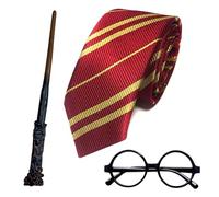 5 Pcs Harry Wizard Costume Accessories Set with Potter Wand Tie Glasses 2 Lightning Tattoo Sticker Wizard Fancy Dress Accessories Kit for Party Costume Halloween Christmas School Event World Book Day
