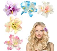 5 Pcs Hawaiian Flower Hair Clips for Women Girls 3.5 Inch Artificial Flower Clips for Hair Plumeria Hibiscus Tropical Hair Clip for Beach Vacation Party Wedding Cruises Boho Flowers Hair Accessories