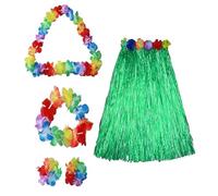 5 PCS Hawaiian Hula Skirt Costume Set,Hawaiian Fancy Dress Grass Skirt Garlands Bracelet Necklace Hawaii Leis for Adults Kids Summer Beach Outfits Flower Leis Tropical Party Decorations Supplies