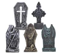 5 PCS Headstone Decorations Set 8.7x17x1.5inch Hard Foam Halloween Tombstones Outdoor Horror Tombstones with Metal Stakes for Halloween Decoration