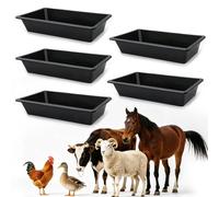 5 PCS Heavy Duty Livestock Feeding Trough Large 4.5 Gallon Plastic Farm Animal Feeder And Water Trough For Pigs Cattle Sheep Goats Durable Portable Rectangular Feed Pan For Outdoor Use (Black)