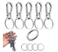 5 Pcs Heavy Duty Zinc Alloy Keychain, Key Clasps & 5 Keyrings, Silver Keychain with Key Rings Clasps, Portable Key Chain with Buckle for Men Women Car Keys Purse Finder