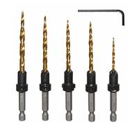 5 Pcs High Speed Steel Woodworking Countersink Drill Bit Set Fit For/Metal 7/64" ;9/";11/";3/16";7/32" Tapered Bits Metal And Countersink Wood
