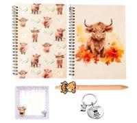 5 Pcs Highland Cow Gifts Set Scottish Cow Gifts for Cow Lovers Includes Keyring, Notebook, Pen & Sticky Notes Perfect Cow Lovers Birthday Christmas Graduation Gift for Women Teachers Friends