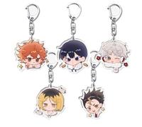 5 Pcs Hinata Shoyo Tobio Kageyama Figure Keychain Anime Haikyu Keyring Pendant Party Favor Decorations for Teens Acrylic Chain Bag Decor