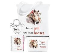 5 Pcs Horse Gifts for Women - GiftGem Equestrian Collection with Tote Bag Makeup Pouch Notebook Pen Keyring, Horse Gift for Girls Riders, Canvas Organiser, Birthday Present