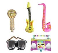 5 Pcs Inflatable Party Props Set, Inflatable Photo Booth Props with Microphone, Saxophone, Radio, Sunglasses, Photo Props for 70s 80s 90s Disco Themed Party Supplies Kids Adult Parties