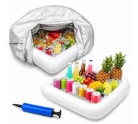 5 Pcs Inflatable Servi5 Pcs Inflatable Serving Bar Pang Bar Party Set with 2 Insulated Covers Hand Pump Drain Plug Small Cooler Ice Buffet Tray for Food Drinks BBQ Picnic Pool Backyard Garden Camping