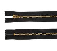 5 pcs Jean Zips/Metal Closed Ended Zip-Black/Gold, Great for Denim Project! (3.5 inches)