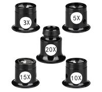 5 Pcs Jewelers Loupe Magnifier Set Portable Monocular Magnifying Glass 3X 5X 10X 15X 20X Lens Eye Loops Magnifier for Watch Jewelry Coin Stamp Circuit Board Repair Inspection