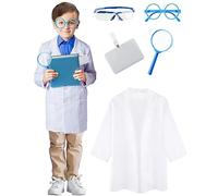 5 Pcs Kids Dr. Scientist Uniform Costume Lab Coat Set for Boys Girls Dress Up Halloween Role Cosplay Occupation Party Favors (7-9 Years(120-130 cm))