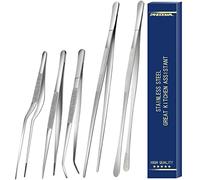 5 Pcs Kitchen Fine Tweezers Tongs, Stainless Steel Food Tongs Set, Professional Kitchen Long Tongs for Cooking,Repairing,Sea food,BBQ,Multi-use(12"and 6.3")