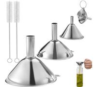 5 PCS Kitchen Funnel Set - Multi-use Food Grade Funnels With Handle, 3 Piece Set With 2 Cleaning Brushes for Filling Bottles, Liquid, Spices, Powder, Oils