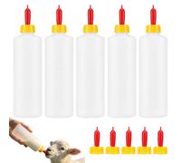 5 Pcs Lamb Feeding Bottle - 400ml Baby Goat Milk Feeder with 10 Silicone Teat - Secure Swivel Thread Nursing Kit for Orphan Lambs Kids and Piglets - Livestock Drink Jug with Scale