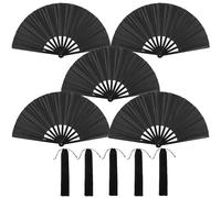 5 PCS Large Clap Fans for Line Dancing with Storage Bag, Chinese Kung Fu Folding Hand Fans, Boots On The Ground Hand Fan, Popping Clacking Fan for Dance Wedding Festival Preference (Black)