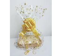 5 pcs LARGE Clear Stars Cello Bags, HAMPER Cellophane Wrap DIY gift Birthday baby, Christmas, Wedding, Mum,Christmas Clear Plastic Basket Wrapping Bags for Gift Hamper Baskets Making 55 x 70 cm