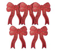 5 Pcs Large Glitter Iron on Bows Cute Bow Sewing Appliques Sequin Embroidered Patches Sew on Embroidery Appliques Fabric Patch Embellishments Decorative Clothing Repair Patches Red