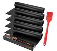 5 PCS Large Oven Liners 50 x 40 cm, Oven Liners for Fan Assisted Ovens Non Stick BBQ Mats for Gas Grill Reusable Baking Sheet Black with BBQ Brush