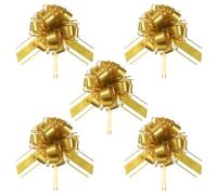 5 Pcs Large Pull Bows, 6 Inch Big Bows for Gift Wrapping, Bow for Gift Baskets, Ribbon Bow for Wedding Christmas Birthday Party, Boxes or Flower Decorations (Gold)